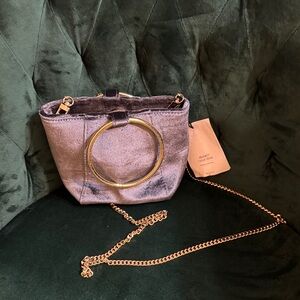 NWT Mini COLAB Velvet Grey Crossbody Bag with Gold Ring Handle